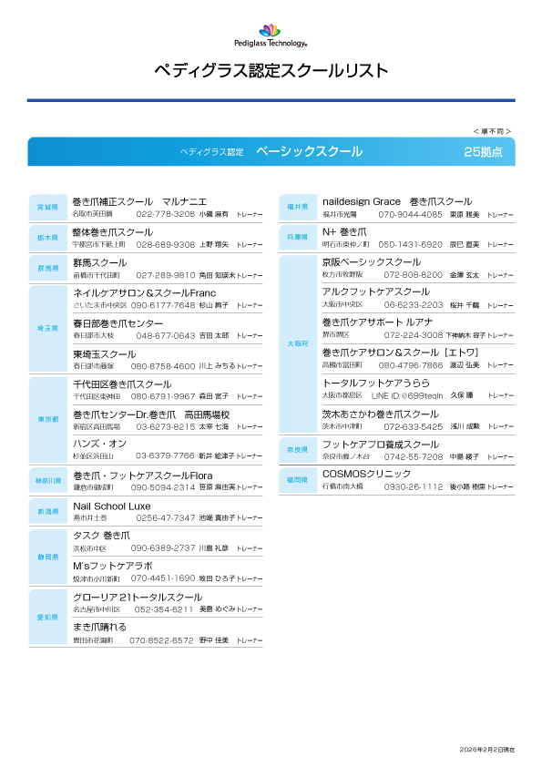 全国のペディグラスの認定トレーナー – 爪を科学する 株式会社ネイルズ 